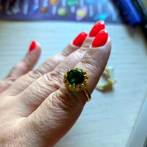 Emerald CZ Statement Ring, 24K Gold Plated